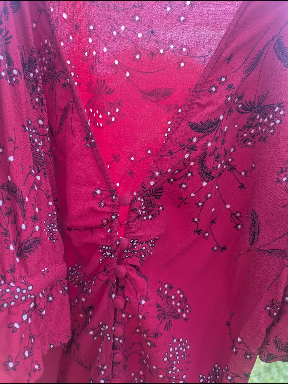 Madewell Red Floral Drawstring Ruched Short Sleeve Top